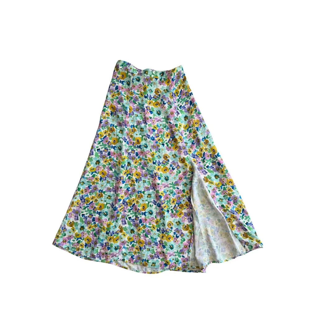 RESA Floral Midi Slit Hem Skirt Size X Small Blue - Image 8