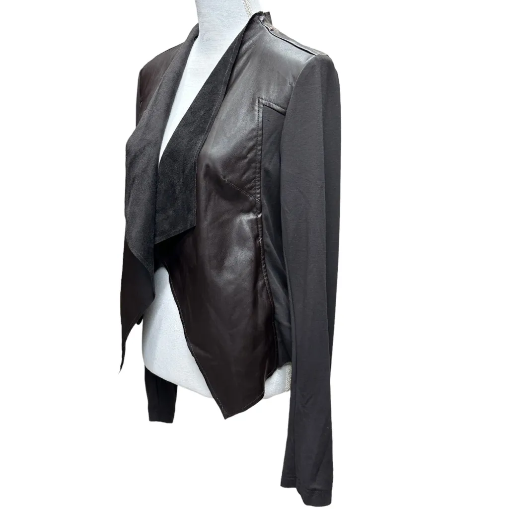 KUT FROM THE KLOTH Faux-Leather-Trim Waterfall Edgy Draped Womens Size L Jacket‎ - Image 3