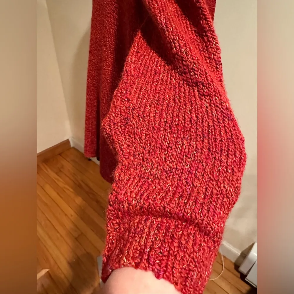 Habit’s Clothes To Live In Bright Orange Red Chunky Knit Oversized Cardigan Sz S - Image 4