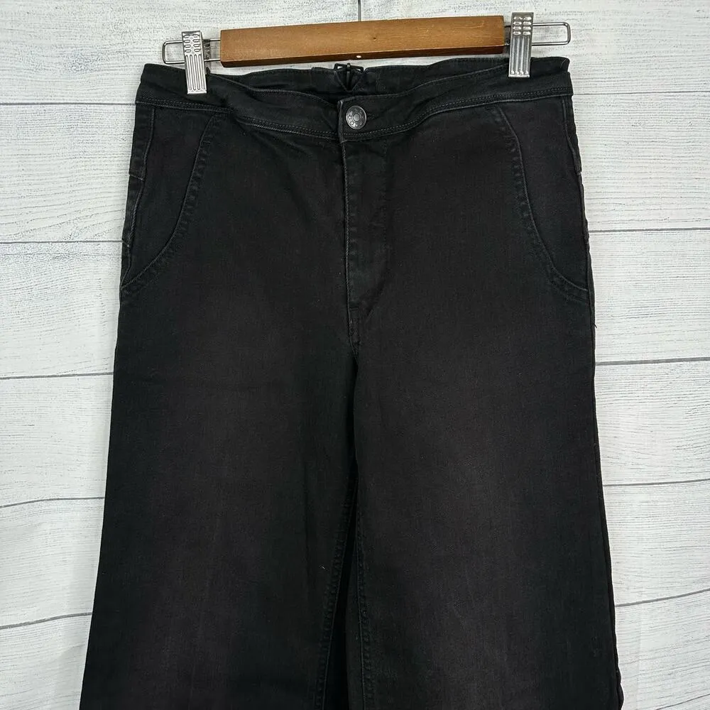Free People Womens size 27 Wide Leg Dark Black Denim Jeans Adjustable Waist - Image 3