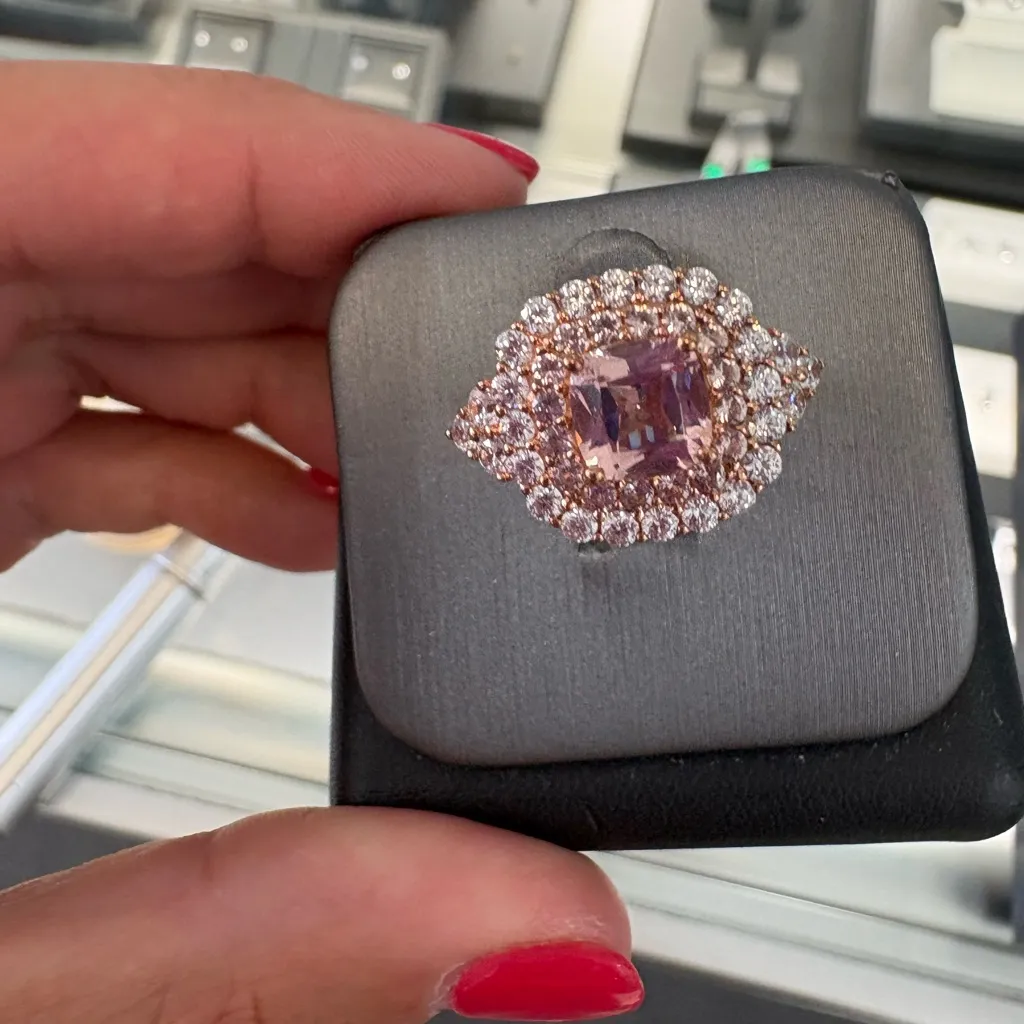 Synthetic Pink Gemstone and CZ Cocktail Ring Size 6 - Image 4