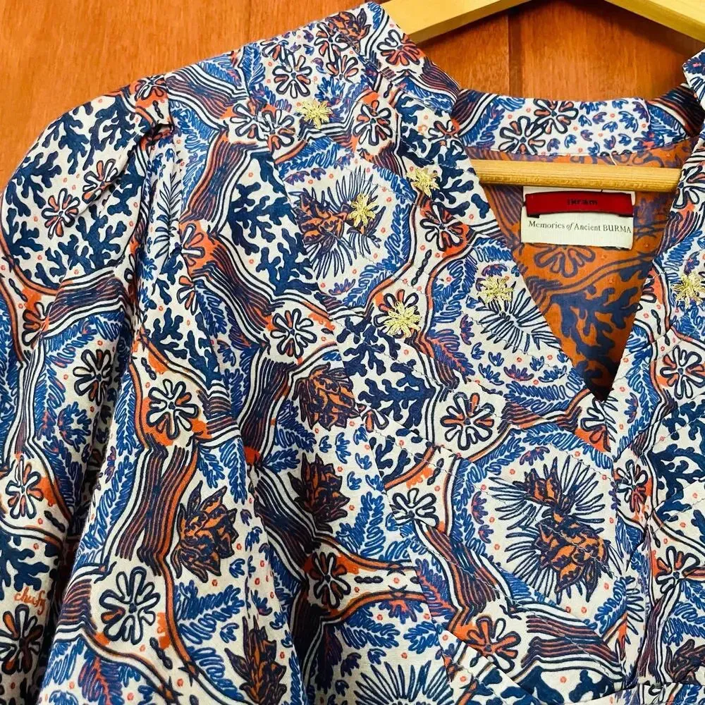 Ma Dress Mini Lin Floral Print Cotton Silk Embroidered Size XS - Image 4