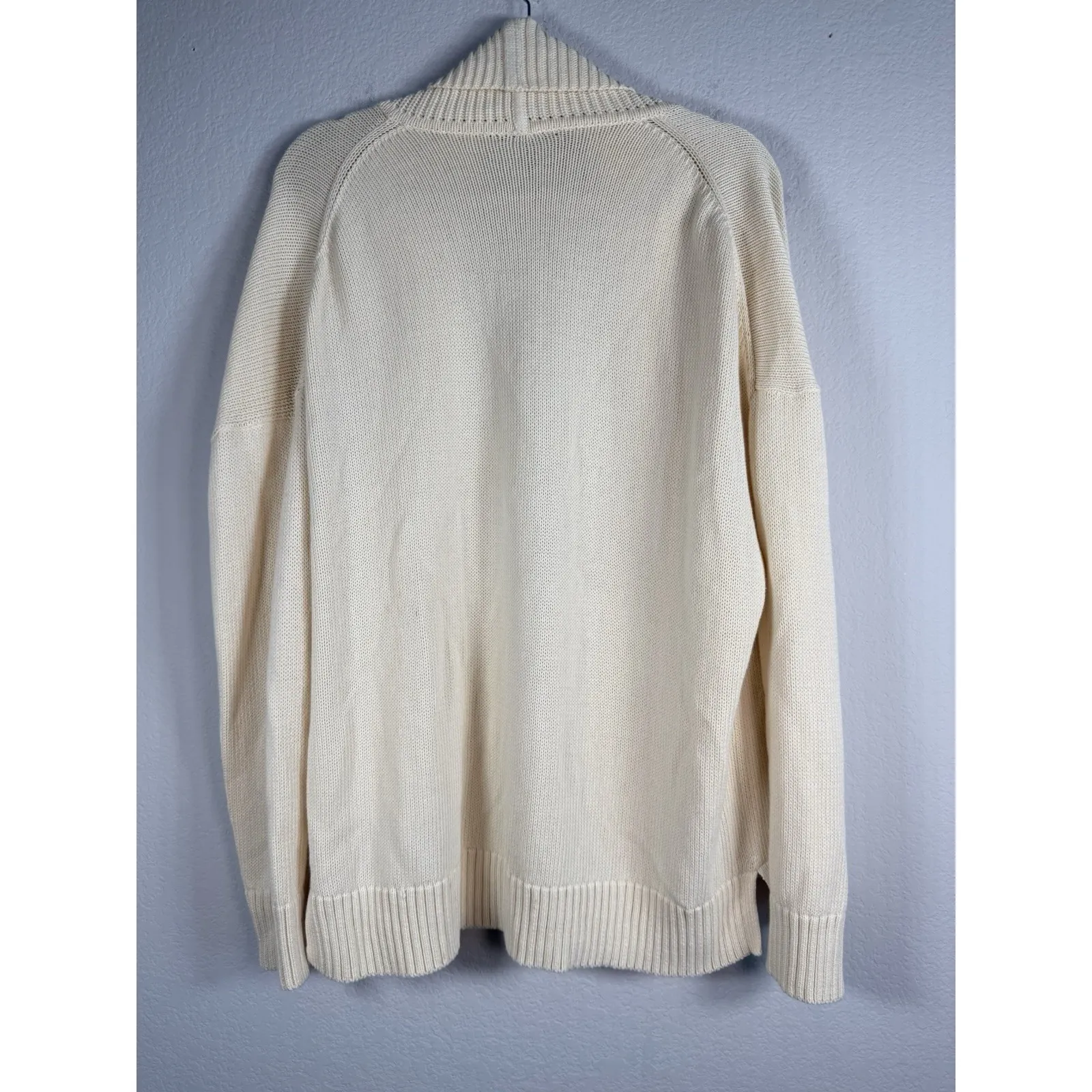 J.Crew Women Cream Rib Detail Close Knit Open Front Long Sweater Cardigan Size L - Image 2