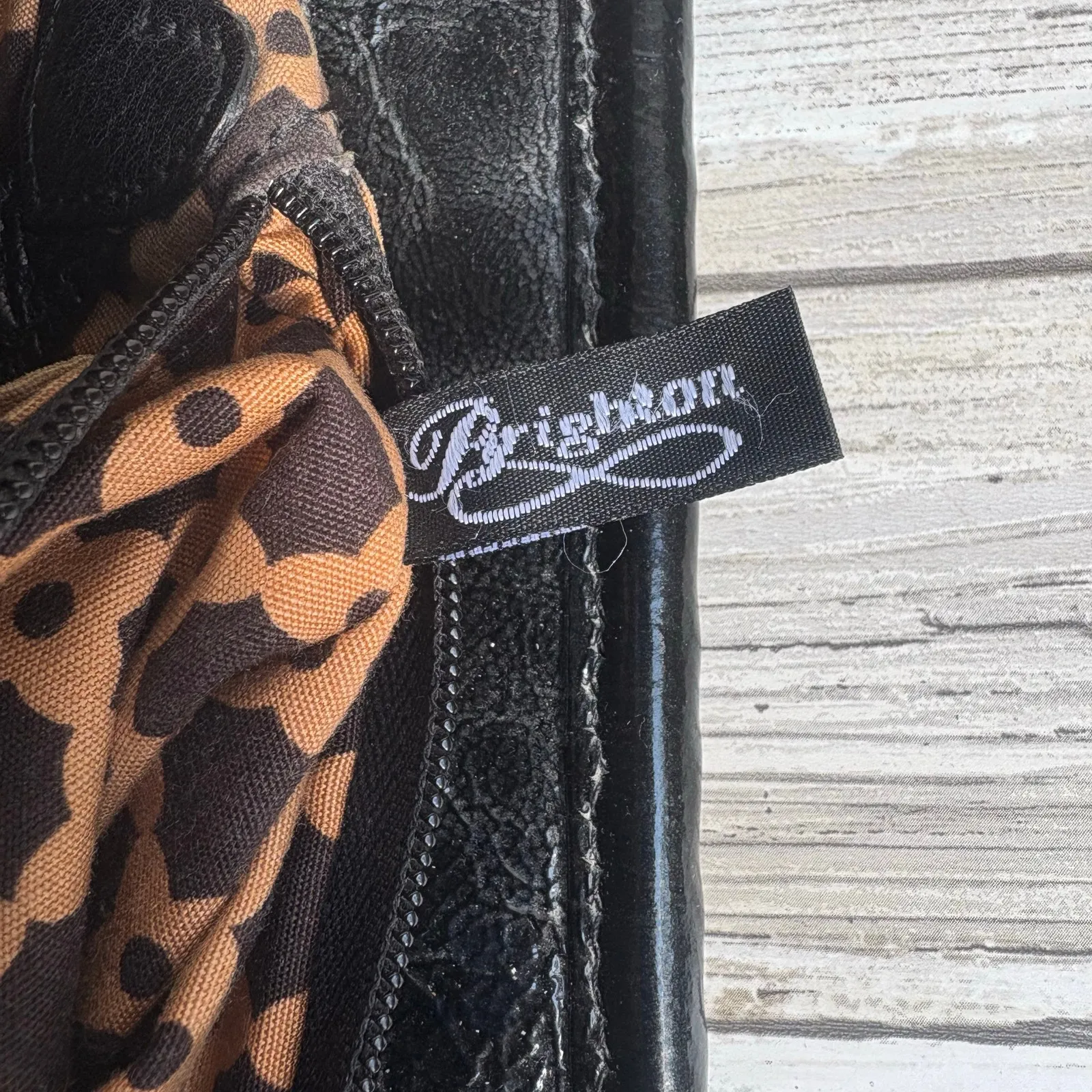 VTG Brighton Purse Janie Shoulder Bag Brown Black Patent Leather Woven Straw Y2k - Image 16