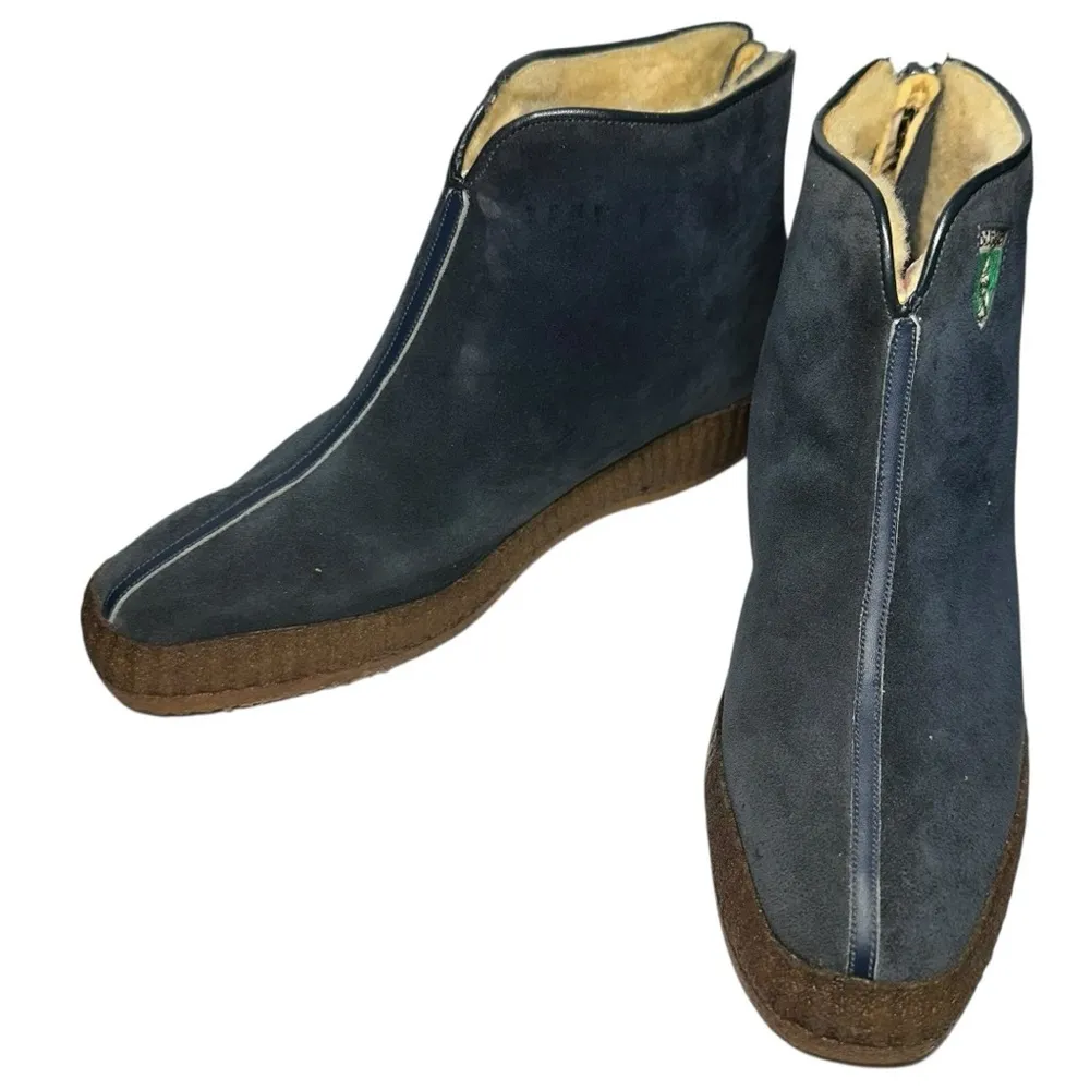 Tyrol Vintage RARE Women’s Size 7 Blue Suede Sherpa Lined Embroidered Flag Boots - Image 2