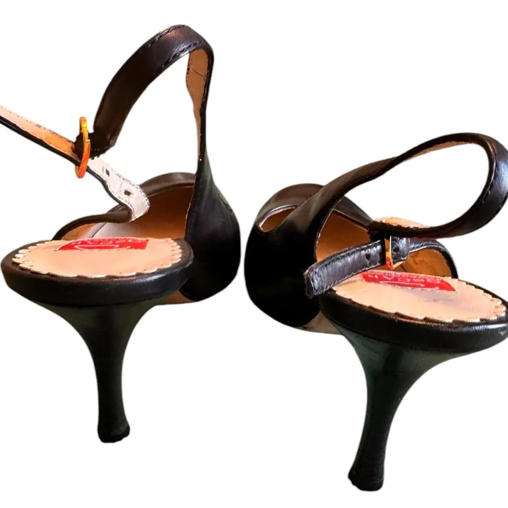 Oscar de la Renta Black Carmen Slingback Heels Scalloped Leather Women’s 8 EUC - Image 6