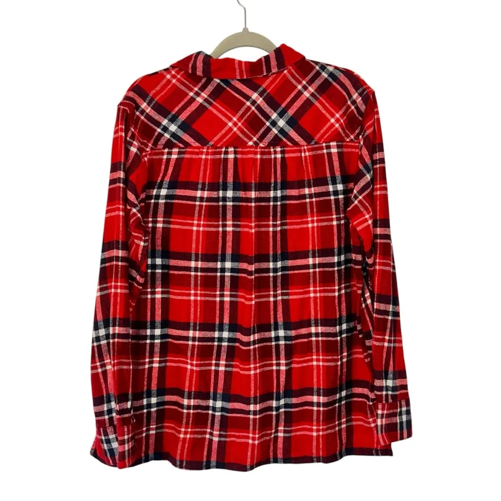 Red Plaid Design Eddie Bauer Button Down Flannel Top Women’s Size Large Style! - Image 2