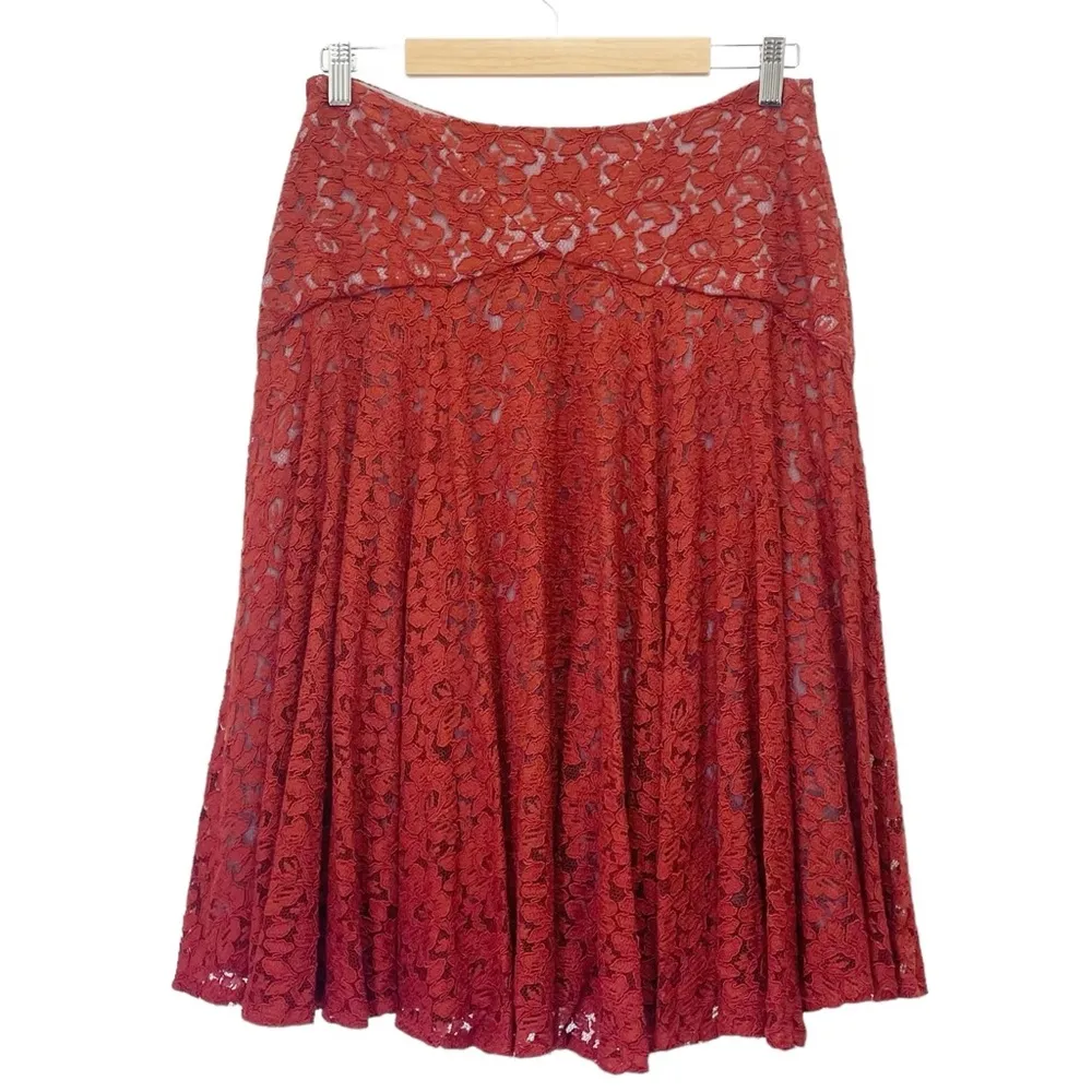 Anthropologie Moulinette Soeurs Nolana Dark Orange Venice Lace Midi Skirt Size 6 - Image 3
