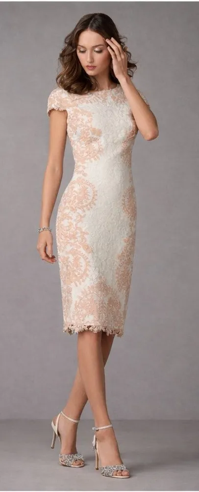 BHLDN Tadashi Shoji Catalina Lace Dress Womens L Ivory Nude Party Elegant Sheath - Image 1