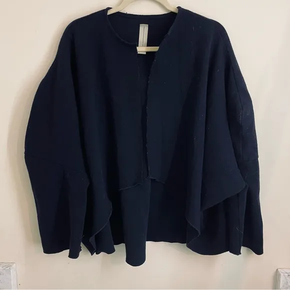 Carla Pontes Oversized Open Front Wool Wrap Cardigan Coat Navy One Size Blue Size undefined - Image 1