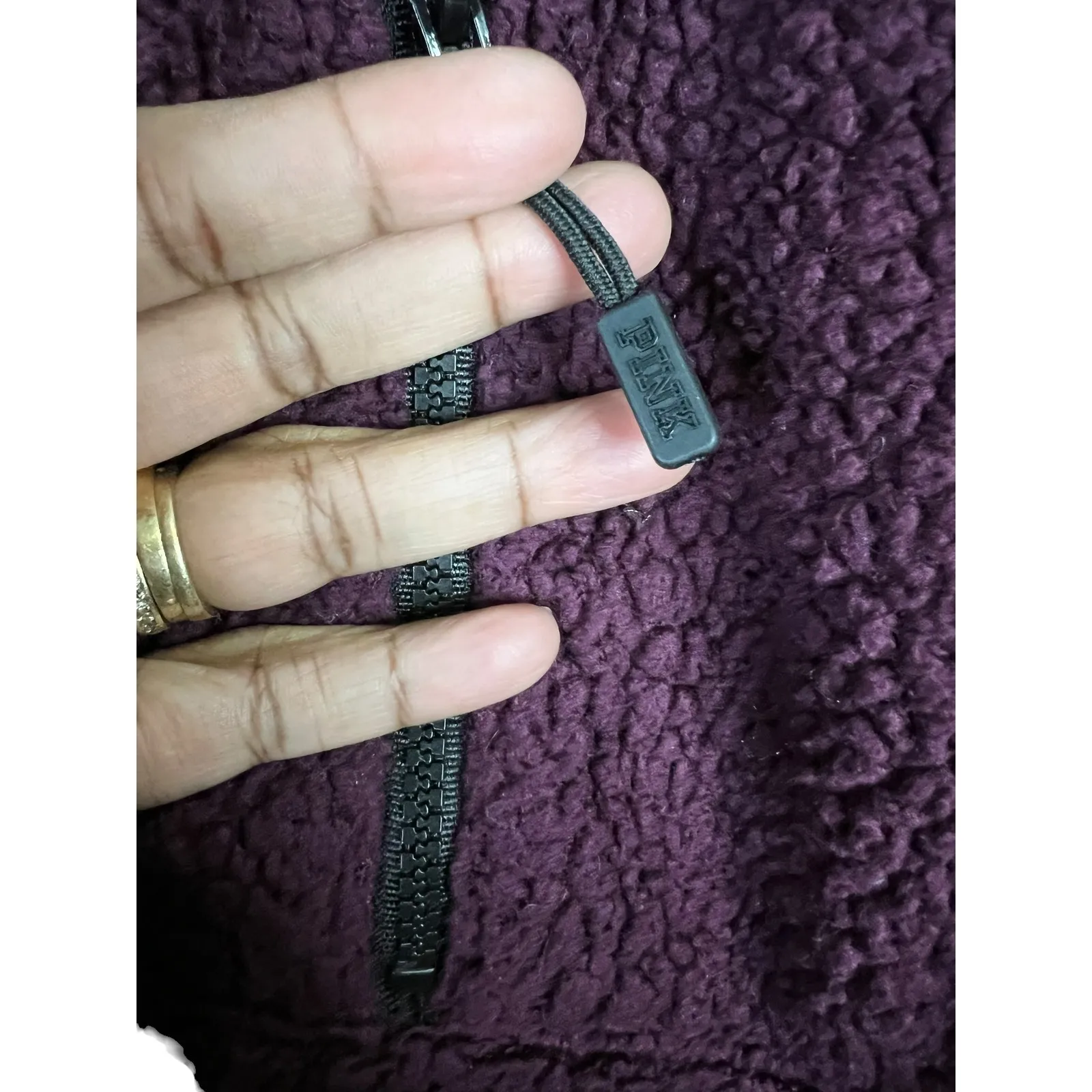 PINK Victoria's Secret Sherpa Fleece Pullover Jacket Purple -Sz. Medium - Image 4