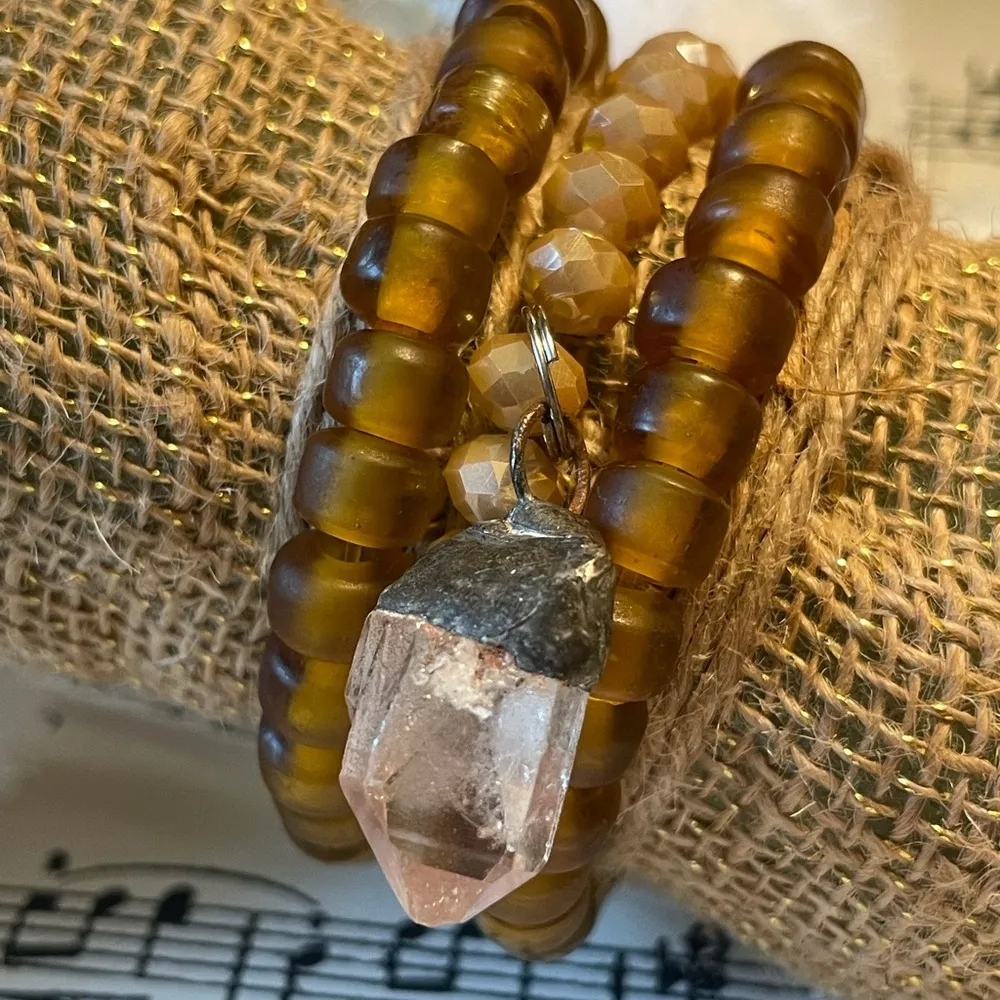 Brown Seaglass Trio Stretch Bracelets with Charm - Image 4
