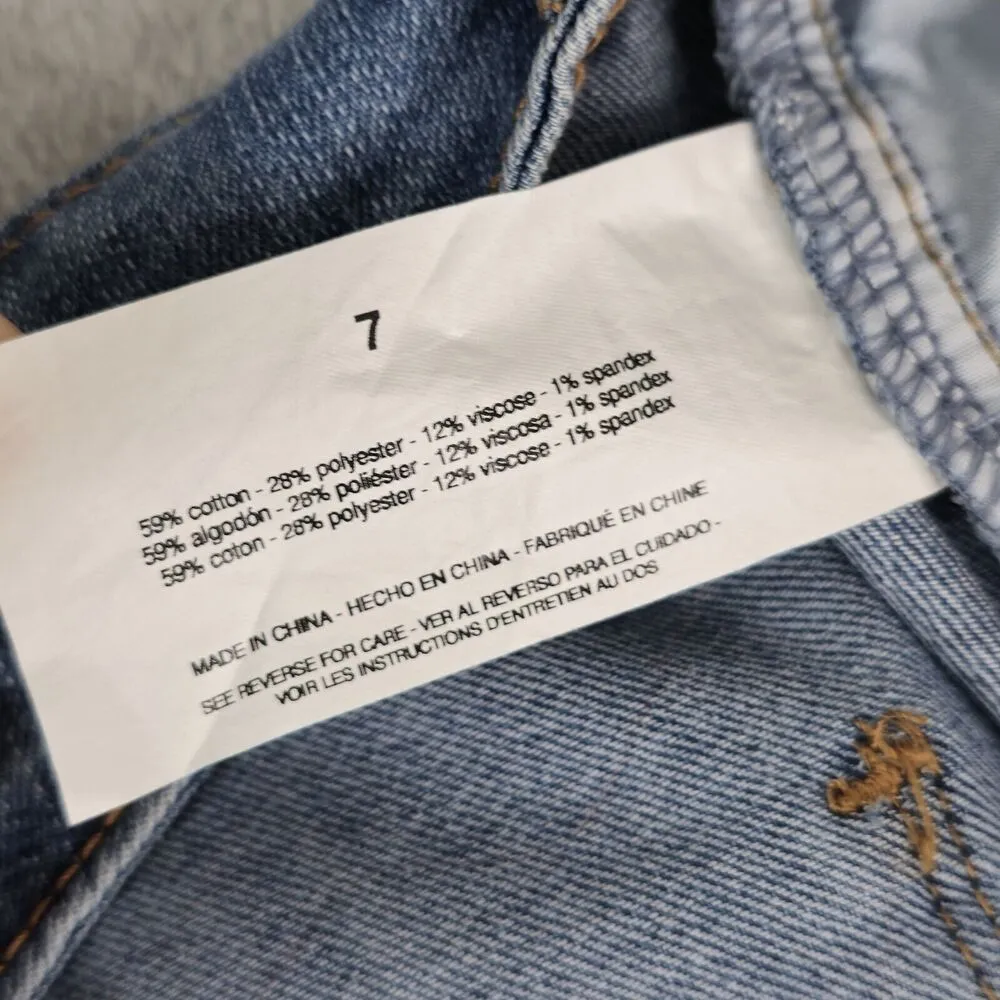 Energie Skirt Womens 7 Juniors Blue Faux Wrap Frayed Hem Light Wash Denim - Image 7