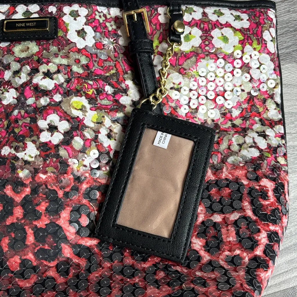 Nine West Floral Black and Pink Tote - Image 8