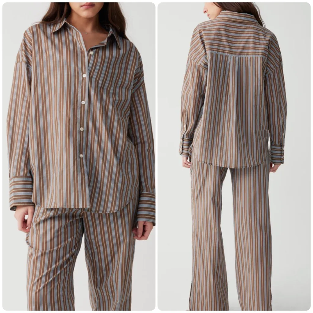 Frankie’s Bikinis Griffin Striped Button Up Shirt Ocean Stone - Image 2