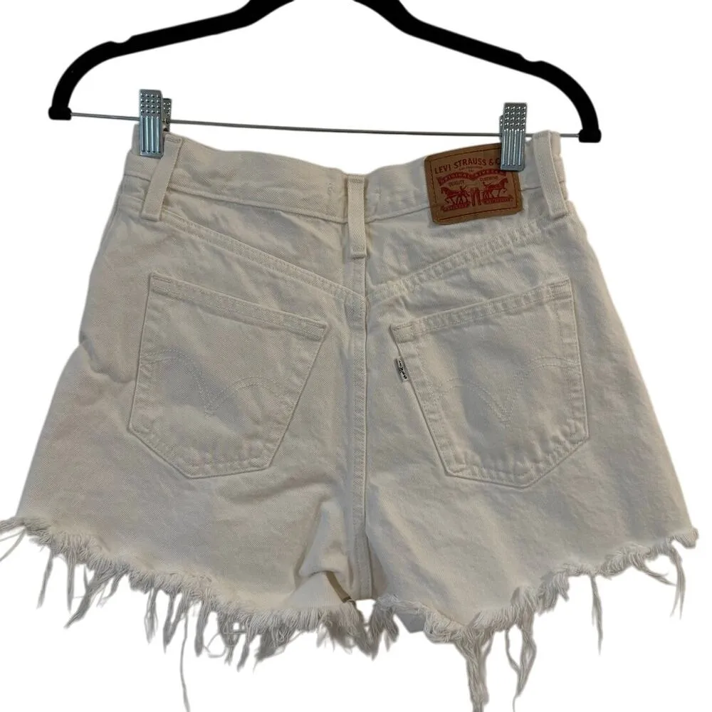 Levi's High Waisted Ripped Mom Shorts Jeans Fray Hem White Women's Size 26 - Image 3
