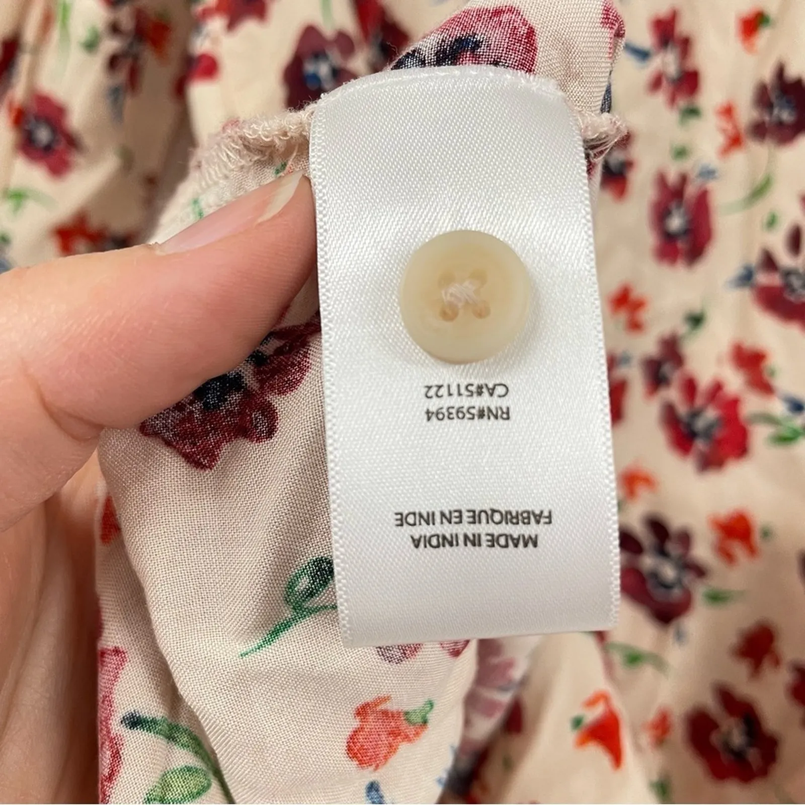 Beach Lunch Lounge Tan & Red Floral Blouse Womens M Smocked Boho Long Sleeve - Image 7