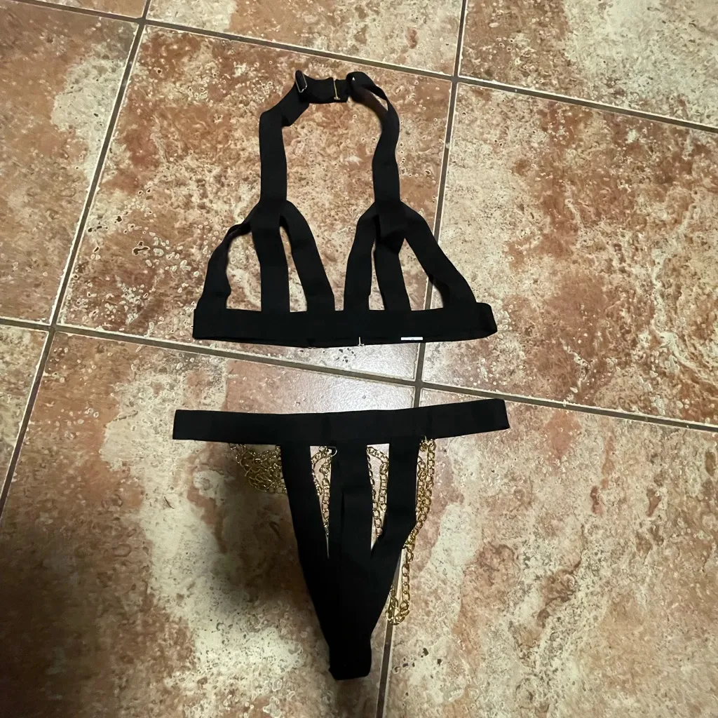 SHEIN Two Piece Chain Decor lingerie Set:Size Large - Image 4