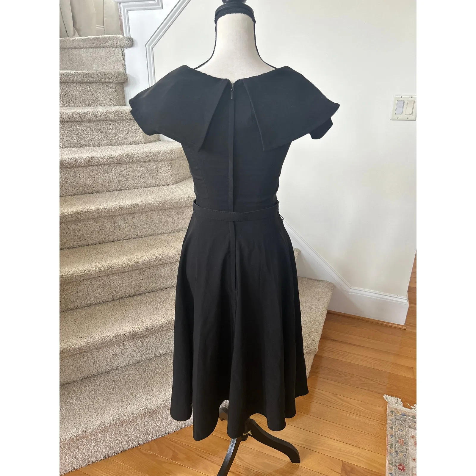 Bettie Page 50s Vintage Inspired Pin Up Black Fit Flare Nautical Dress Size XS - Image 4