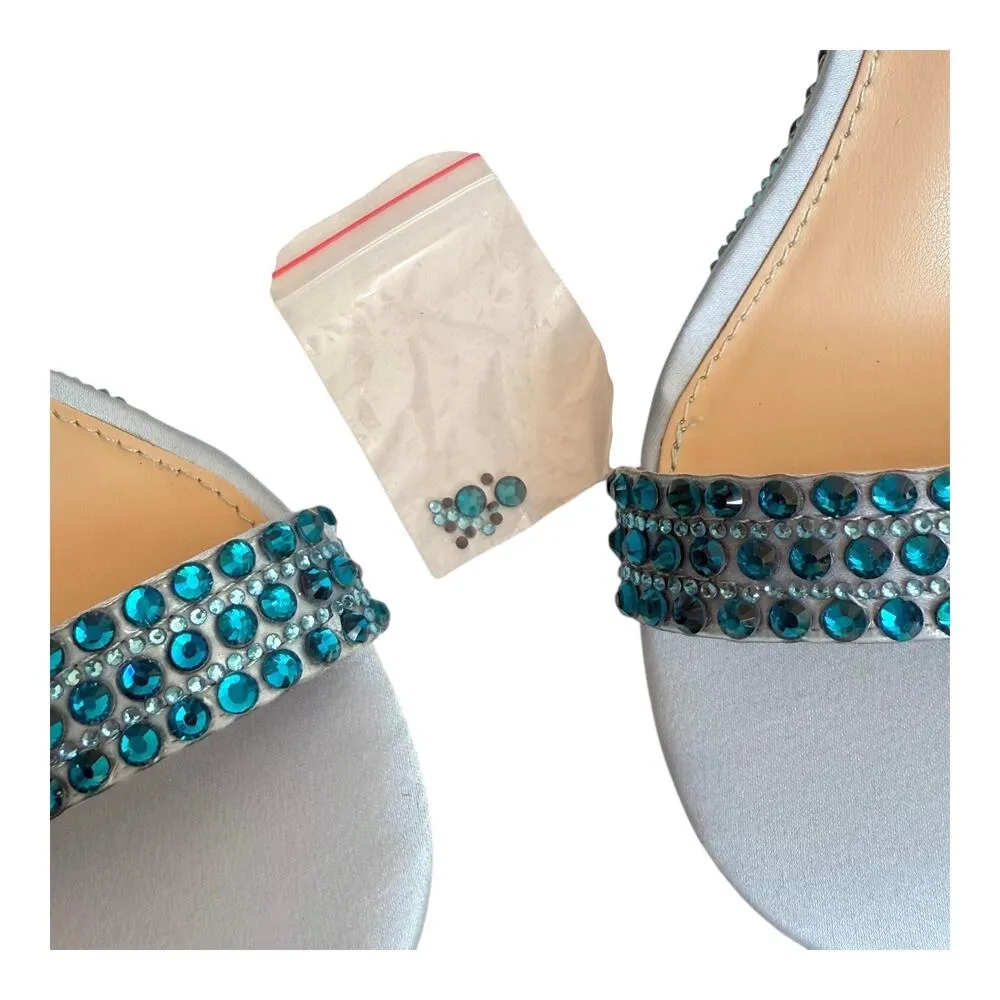NEW Betsey Johnson SB Debie Blue Rhinestone PUMP SANDAL Womens 7 SHOES Bling NIB - Image 9