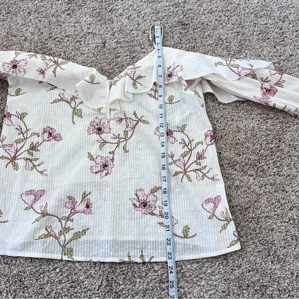 Paige Arabeth Blouse Ivory Floral Long Sleeve Cold Shoulder Ruffle - Image 11