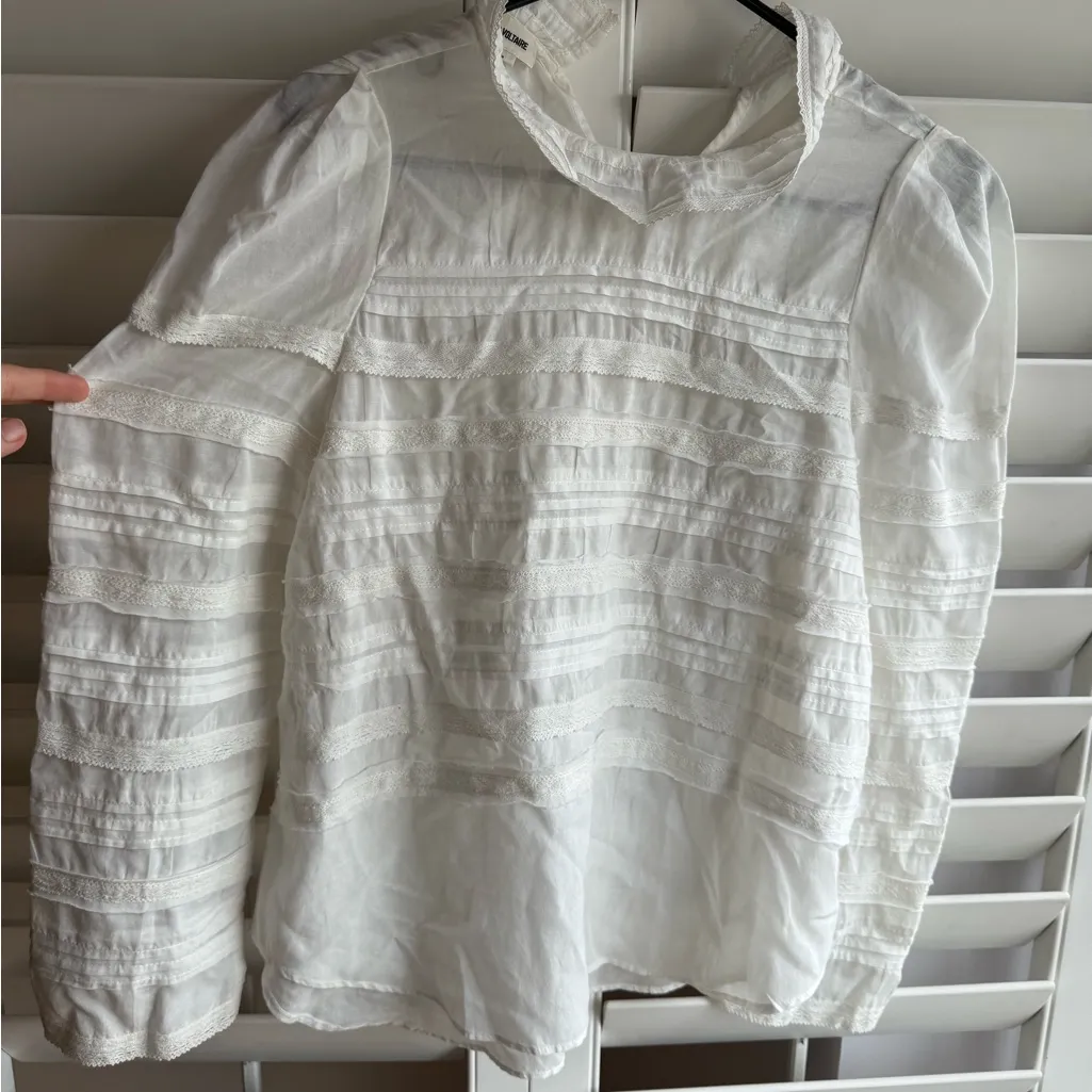 Zadig & Voltaire Ivory Lace-Accented Blouse - Image 3