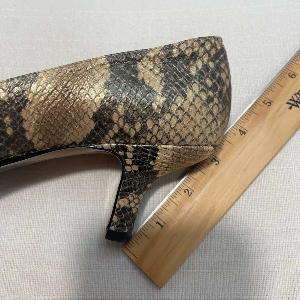 J Renee Women’s Size 9N Marion Gold/Cream Faux Snakeskin Kitten Heel Pumps Brown - Image 8