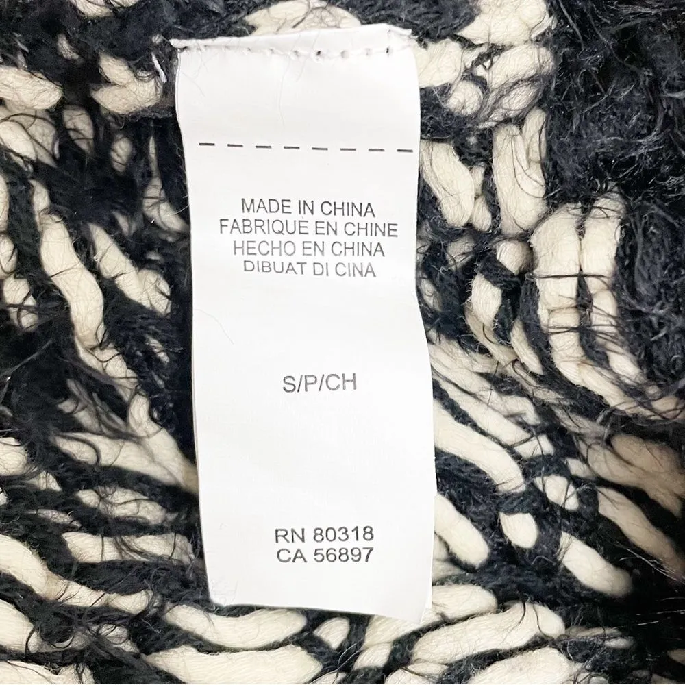 Lucky Brand Diamond Fair Isle Long Boho Cardigan Black & Cream Womens Size Small - Image 15