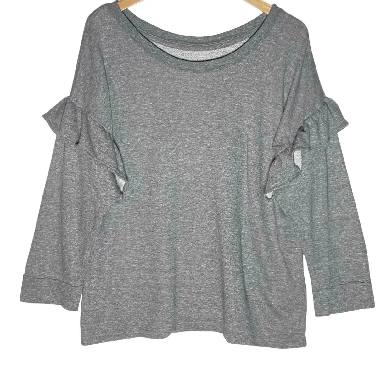 CURRENT/ELLIOTT Women’s Ruffle Sleeved Gray Long Sleeve Pullover Top - Image 3