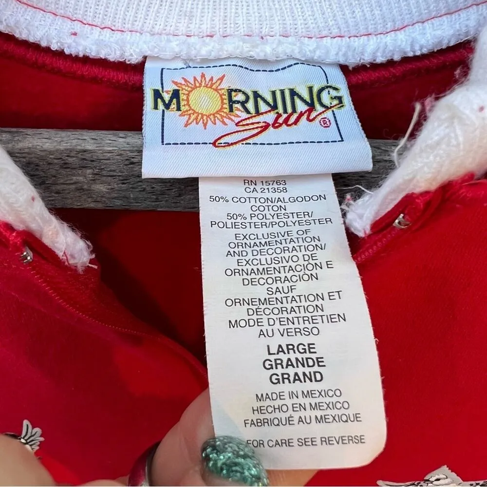 Vintage 90s Ugly Holiday Christmas winter snowman scene Henley granny sweatshirt Size L - Image 4