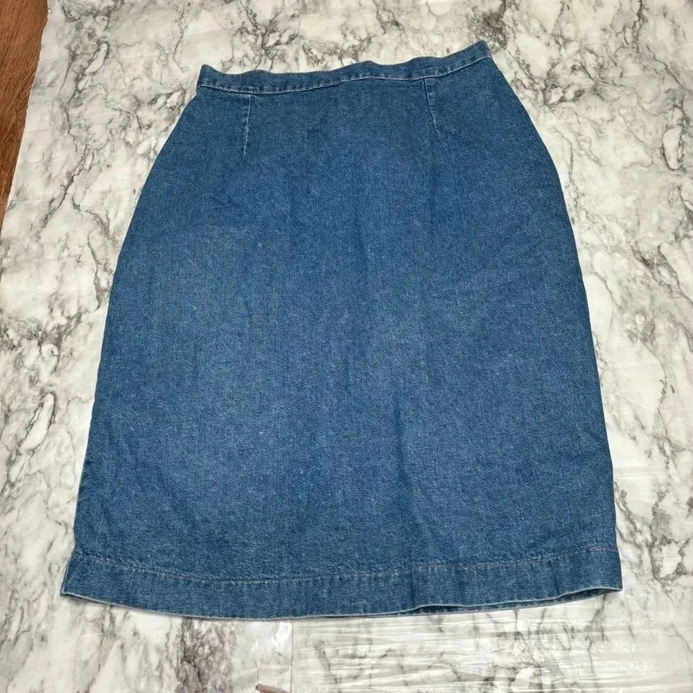 Y2K 90s vintage Denim 100% Cotton Midi length Jean blue skirt size 14 casual - Image 5