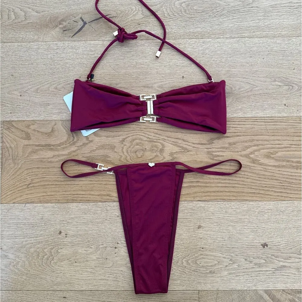 Heart of Sun  - Elektra Bikini in Wine Red & Gold - Image 4