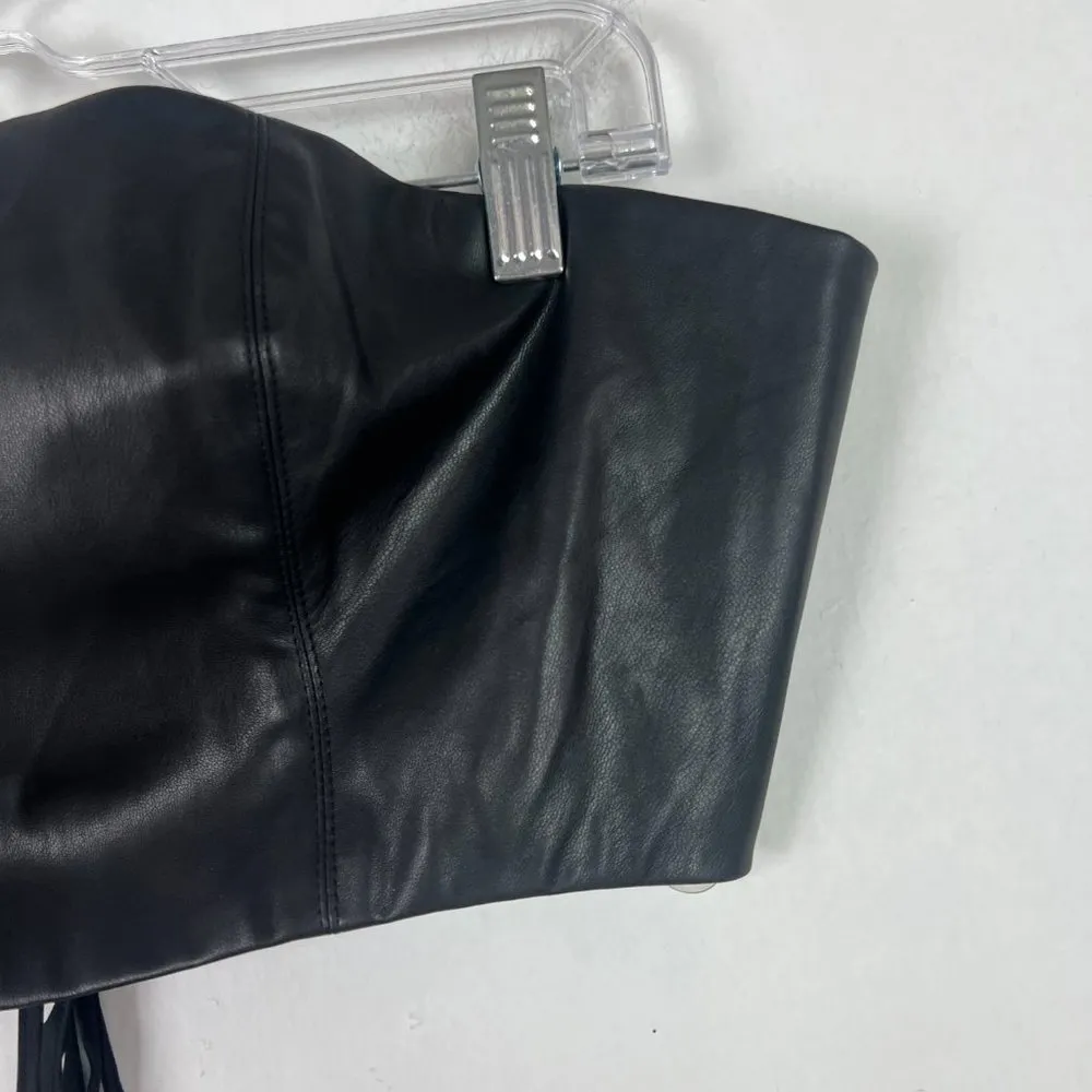 NWT Mistress Rocks Insider Faux Leather Strapless Lace Up Crop Top Size Large L - Image 3