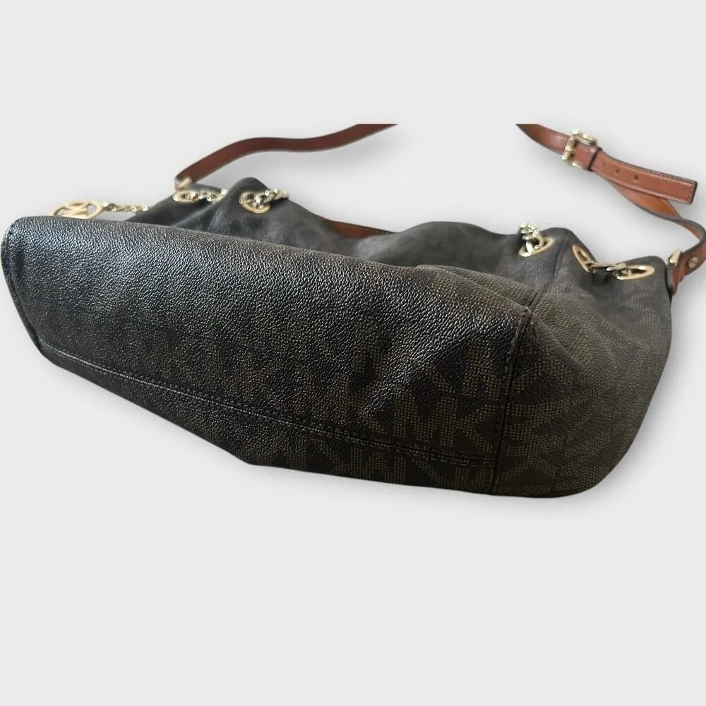 Vintage MICHAEL Michael Kors Brown Signature Leather Jet Set Chain Hobo Bag - Image 3