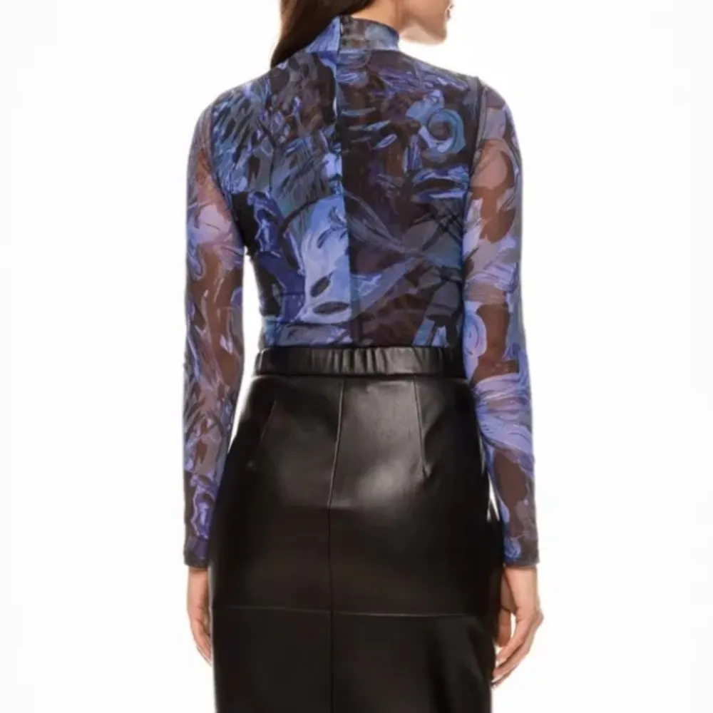 Prabal Gurung Abstract Floral Mesh Turtleneck Top Size Extra Small Black - Image 2
