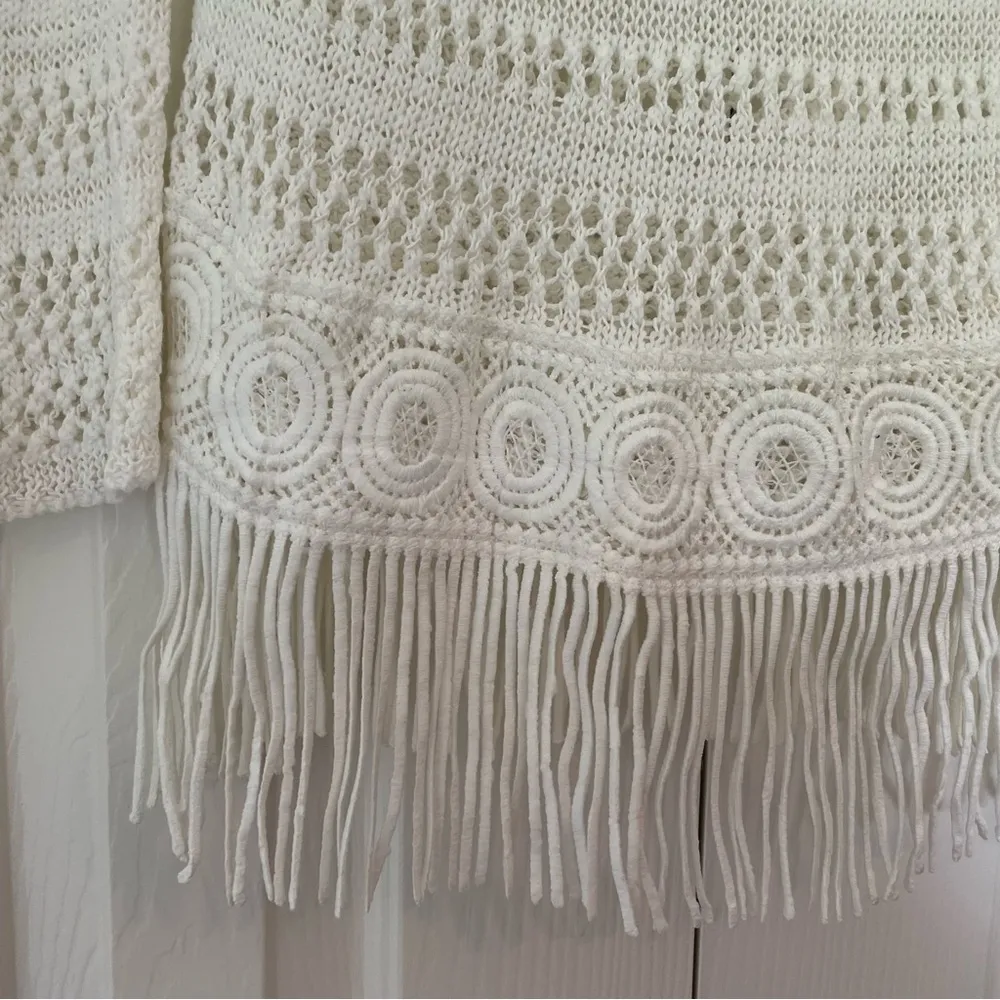 White House Black Market Open Knit Tunic Sweater Swim Cover Sz XS Fringe Hem - Image 14