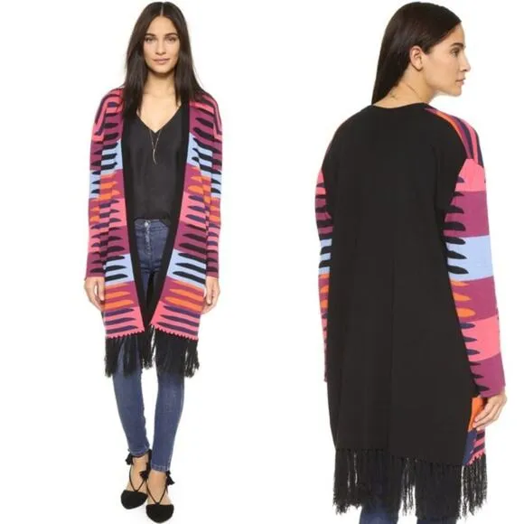 Mara Hoffman Striped Fringe Open Front Cardigan Knit One Size - Image 2