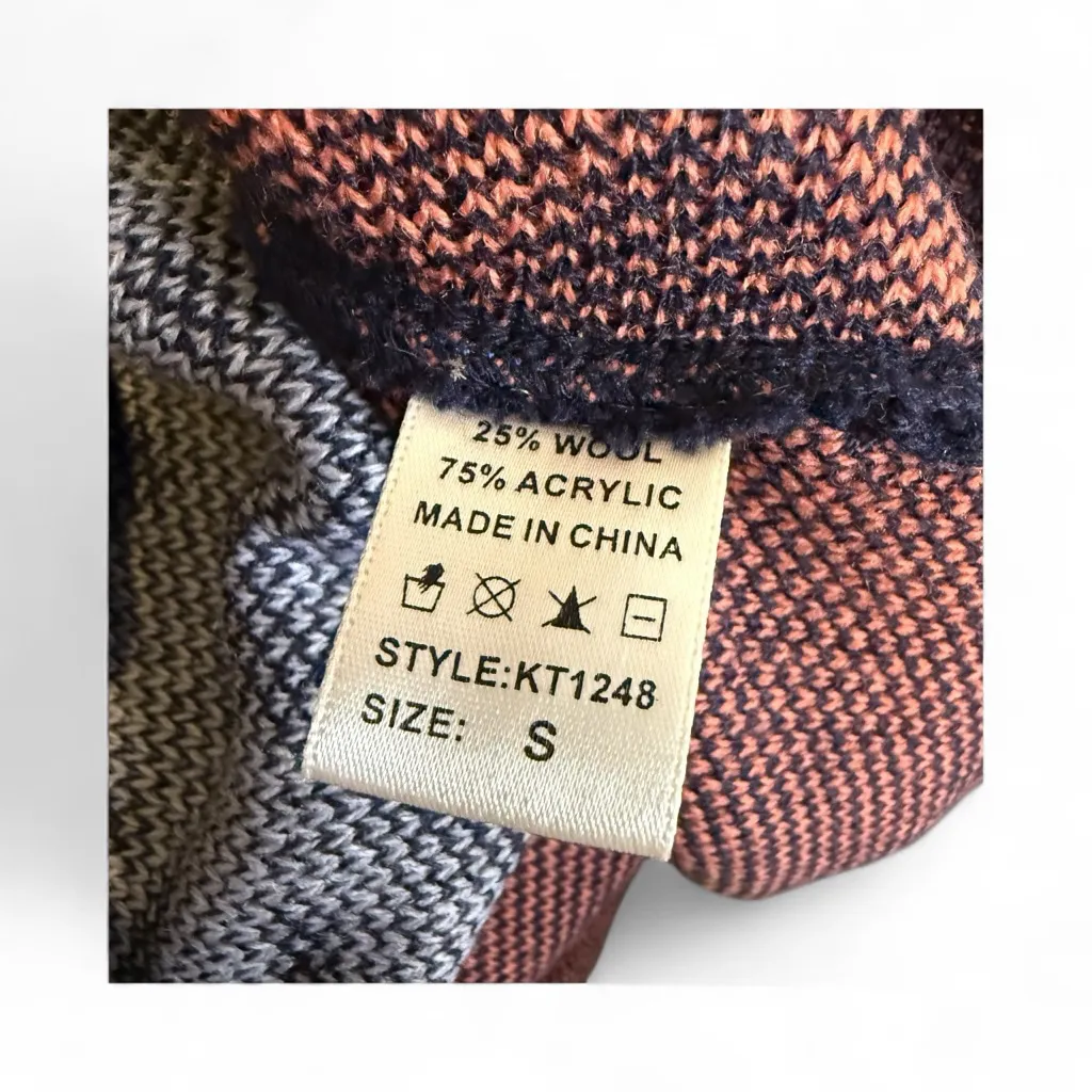 Women's Fantastic Fawn Open Cardigan Navy Orange Aztec Pattern Poncho S Western - Image 7