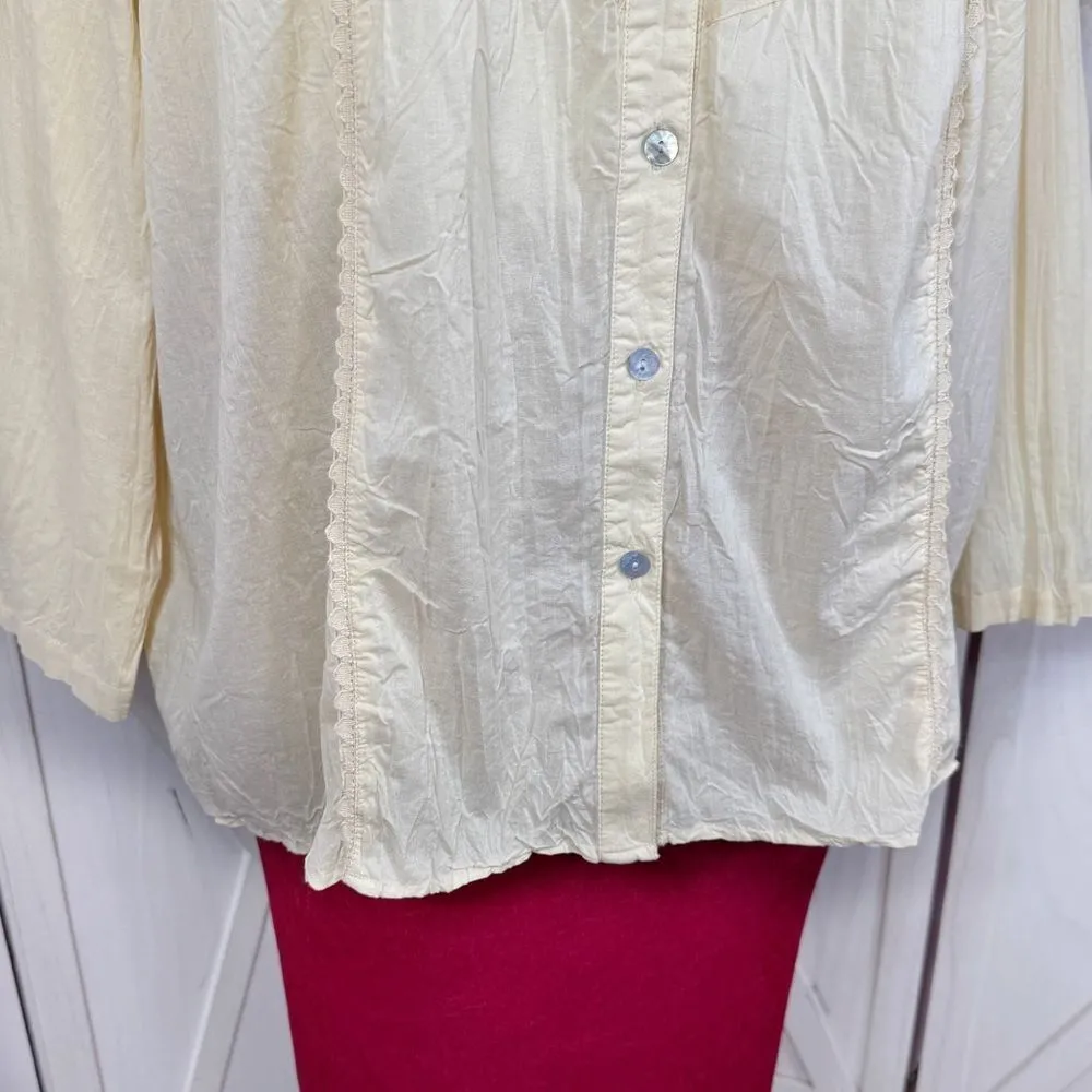 First Issue Liz Claiborne Beaded Oversized Button Front Shirt Cream 1 14W 16W‎ - Image 6