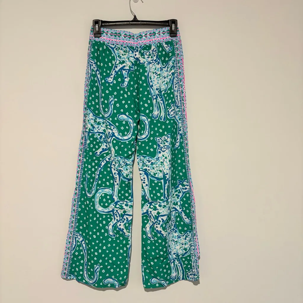 Lilly Pulitzer Bal Harbour Palazzo‎ Pant Emerald Isle On The Prowl Leopard XXS - Image 3
