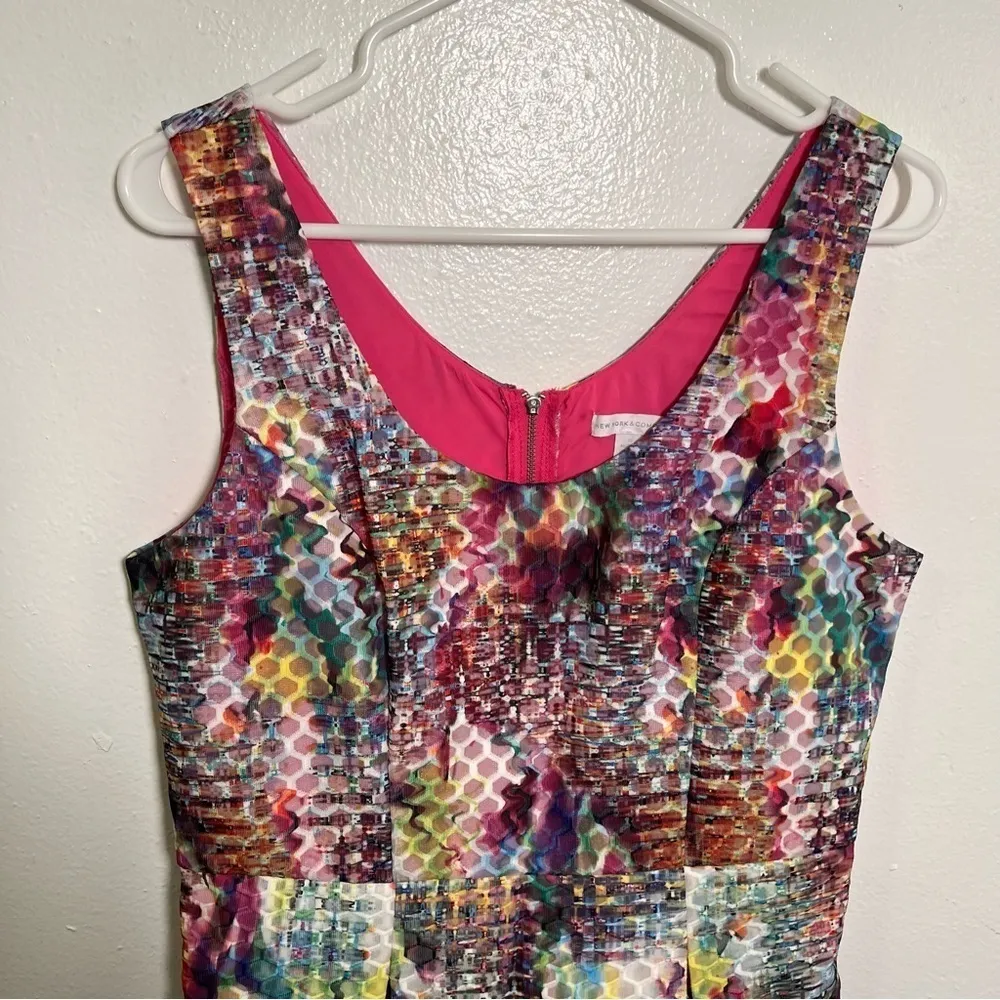 New York & Co Sleeveless Fit & Flare Dress Textured Geometric 10 - Image 2