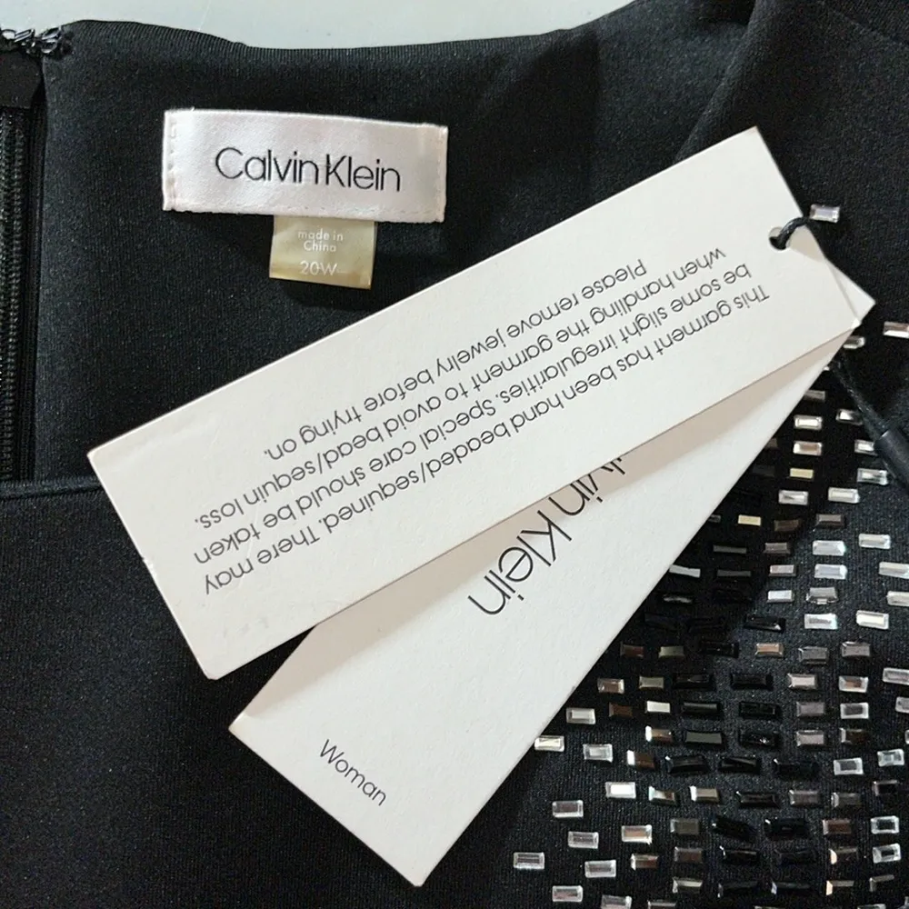 Calvin Klein Woman NWT Size 20W Black - Embellished Sleeveless Sheath Dress - Image 5