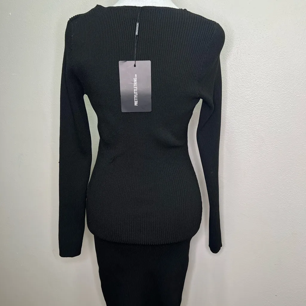Pretty little thing black ribbed knitted long sleeve Cut-Out Dress size M - Image 6