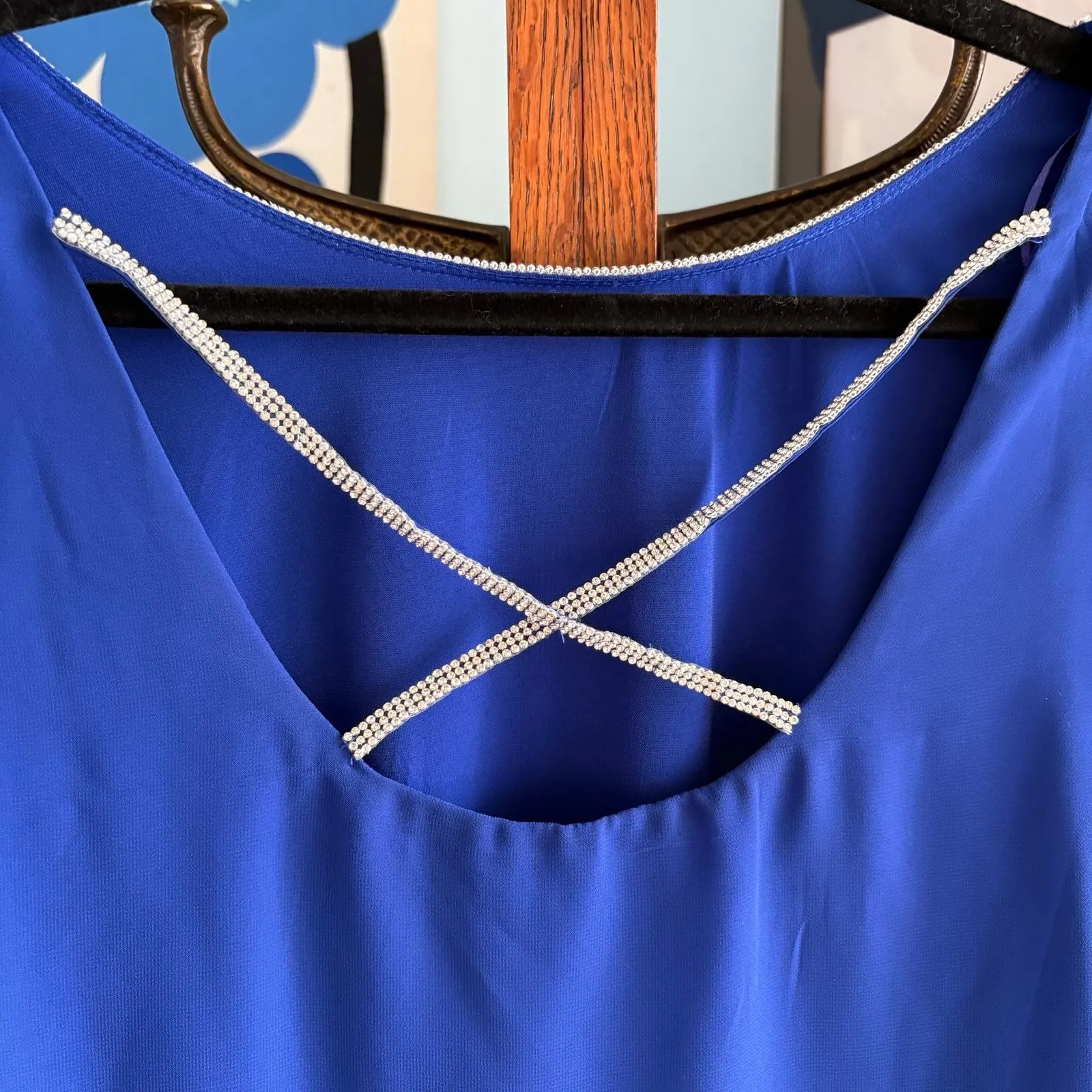 MSK Embellished Rhinestone Cape Sleeve Sheath Dress in Goddess Blue size L Size L - Image 9