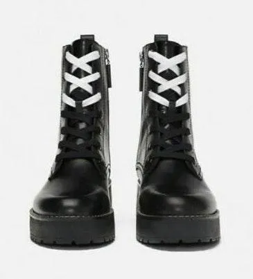 ZARA Leather Platform Combat Boot - Image 5