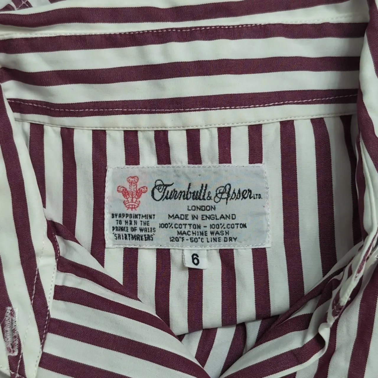 Turnbull & Asser LTD White Maroon Red Collared Striped Long Sleeve Shirt Size 6 - Image 6