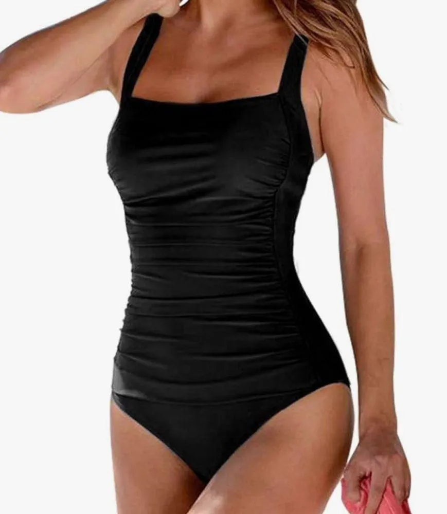Women's One Piece Swimsuits Shirred Tank Swimwear Tummy Control Black Size 8 - Image 2