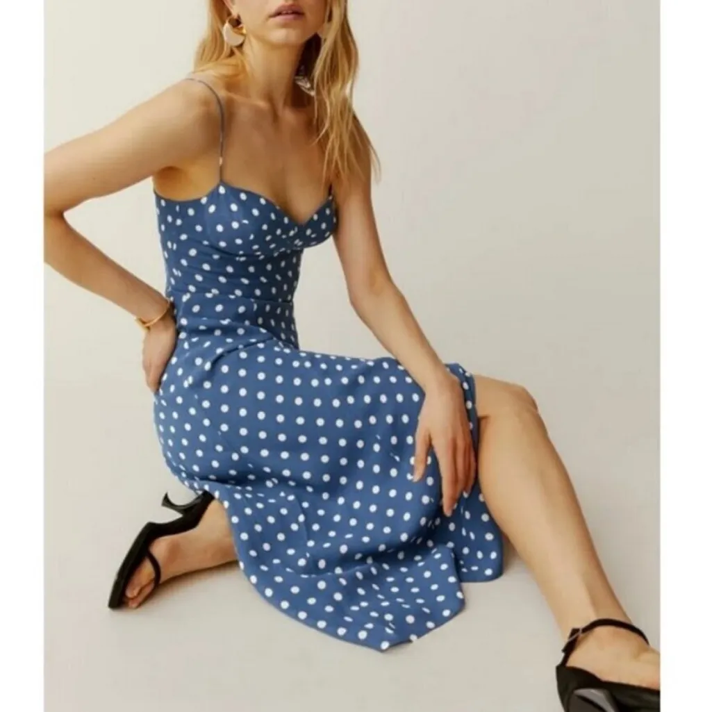Reformation Women’s Juliette Lazuli Blue Polka Dot Slip Midi Dress Size 8 - Image 12