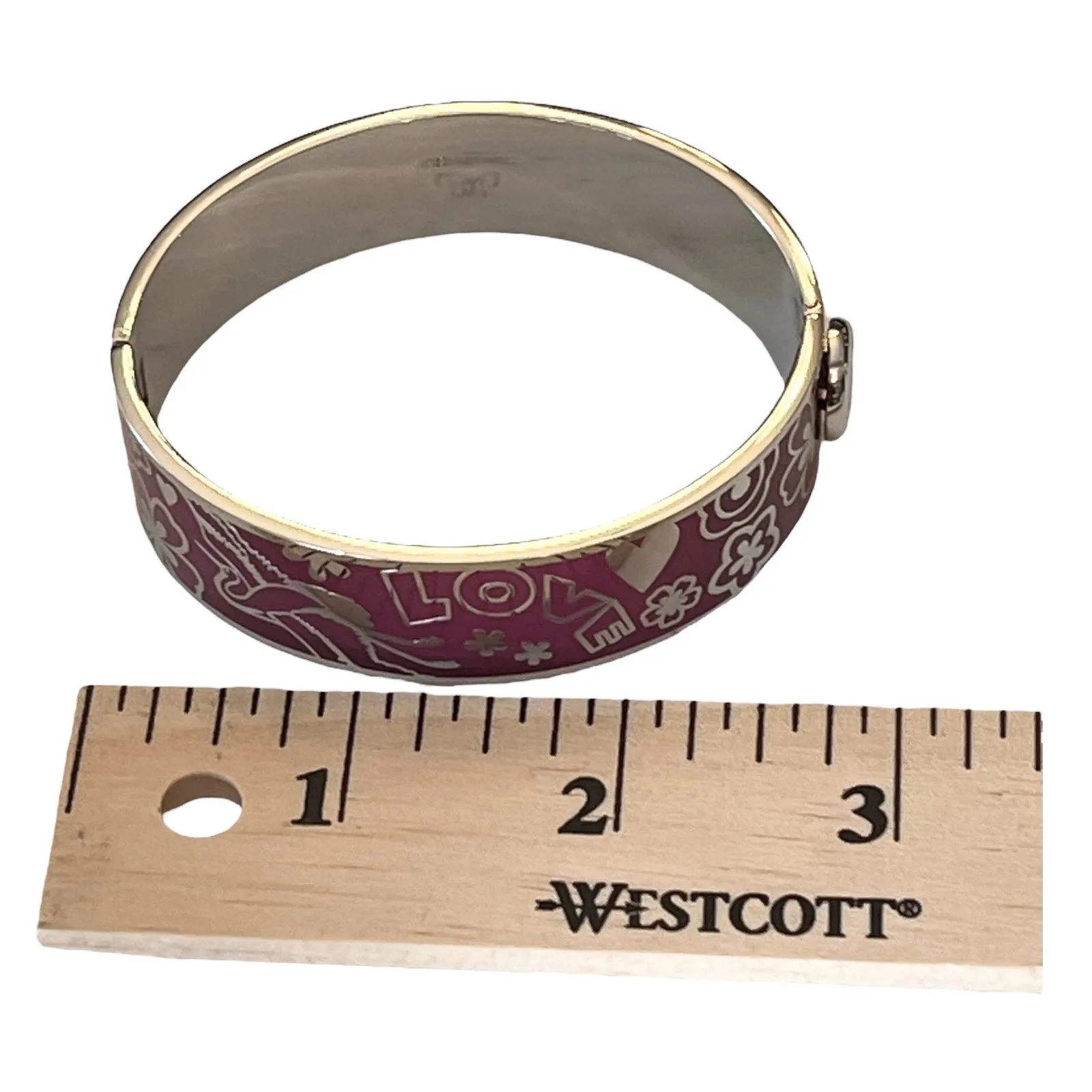 Johnny Was Hinged Bracelet Bangle M/L Love Heart Bird Flower Silver Pink New - Image 6