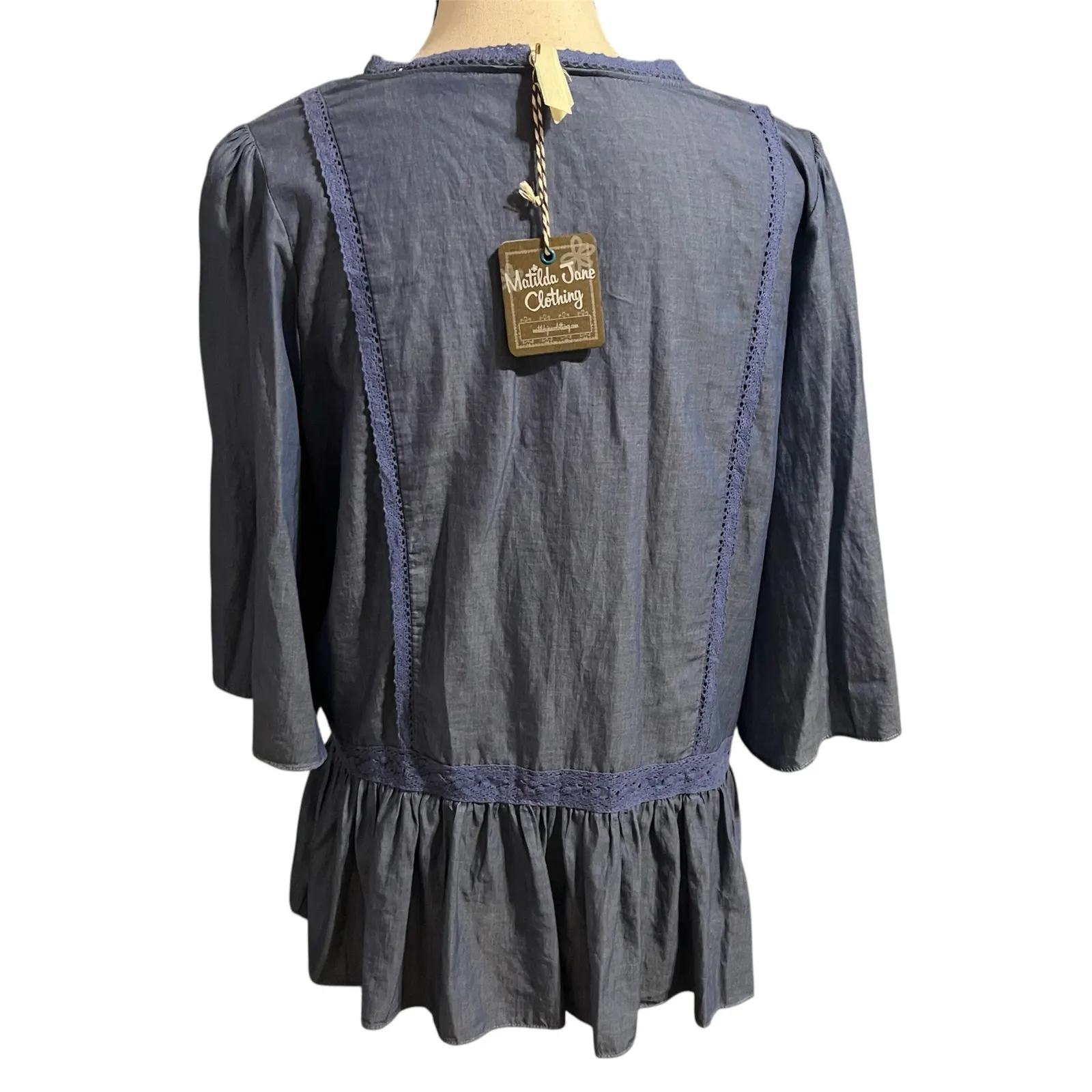 Matilda Jane NEW Women's Chambray Waist Tie Hour By Hour Jacket Shirt Sz L Layer - Image 5